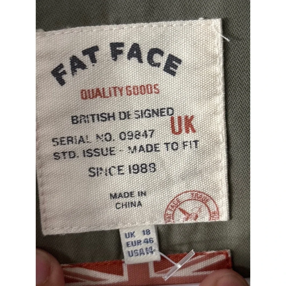 FatFace Womens Dark Green Utility Field Jacket Funnel Neck Size US 14 UK 18